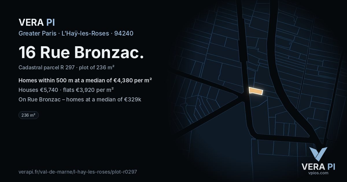 16 Rue Bronzac, L'Haÿ-les-Roses at night – the plot lit, the parcels around coloured by the prices near them