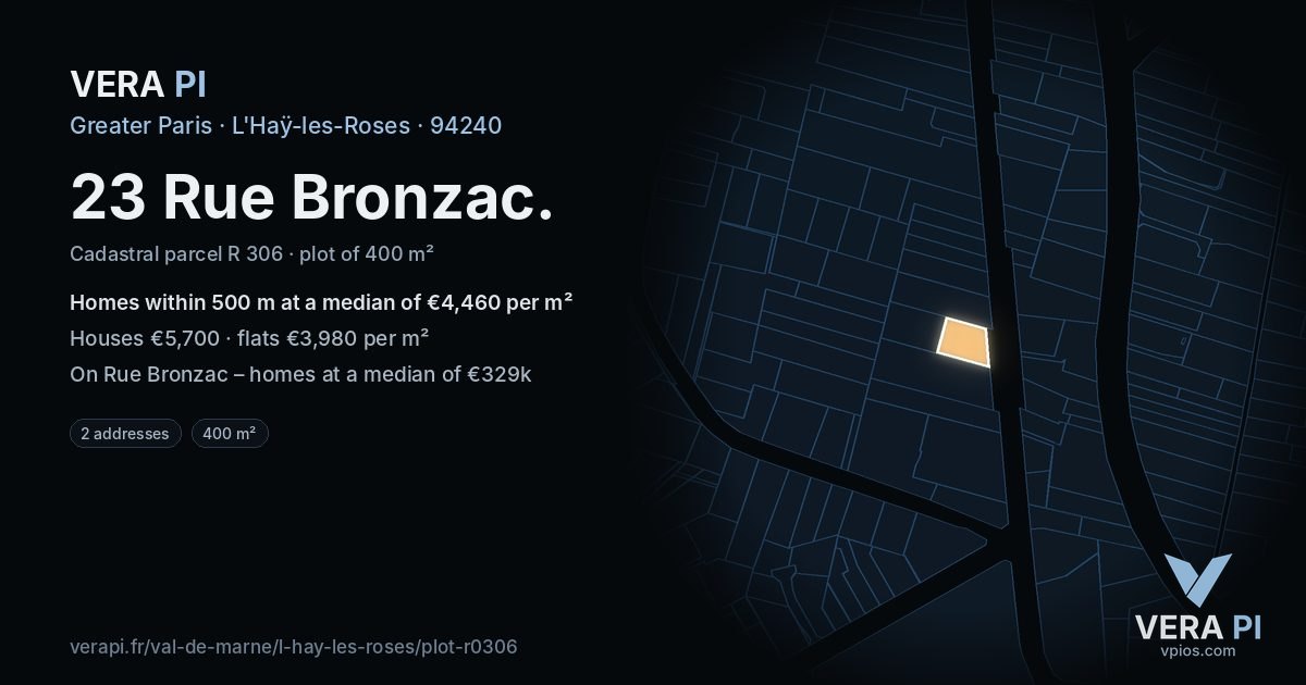 23 Rue Bronzac, L'Haÿ-les-Roses at night – the plot lit, the parcels around coloured by the prices near them