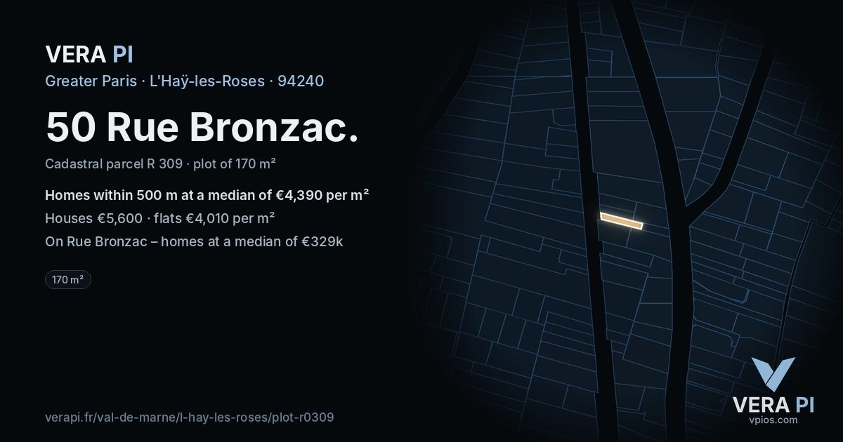 50 Rue Bronzac, L'Haÿ-les-Roses at night – the plot lit, the parcels around coloured by the prices near them