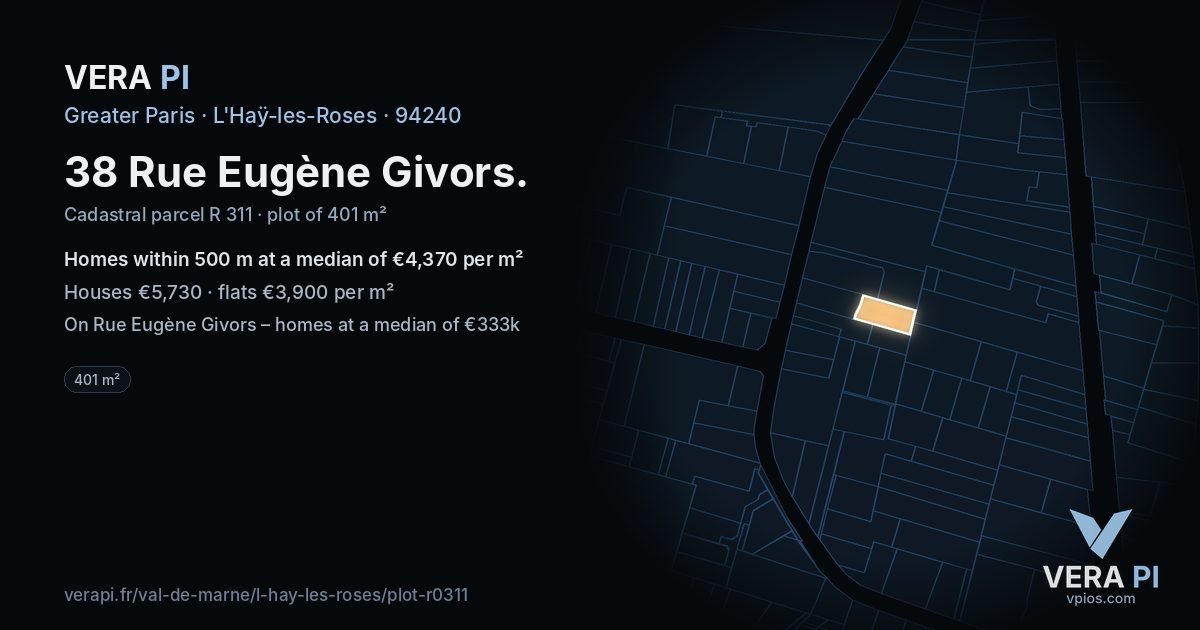 38 Rue Eugène Givors, L'Haÿ-les-Roses at night – the plot lit, the parcels around coloured by the prices near them
