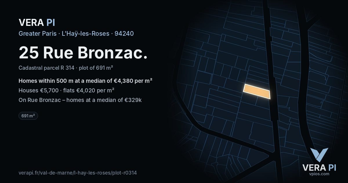 25 Rue Bronzac, L'Haÿ-les-Roses at night – the plot lit, the parcels around coloured by the prices near them