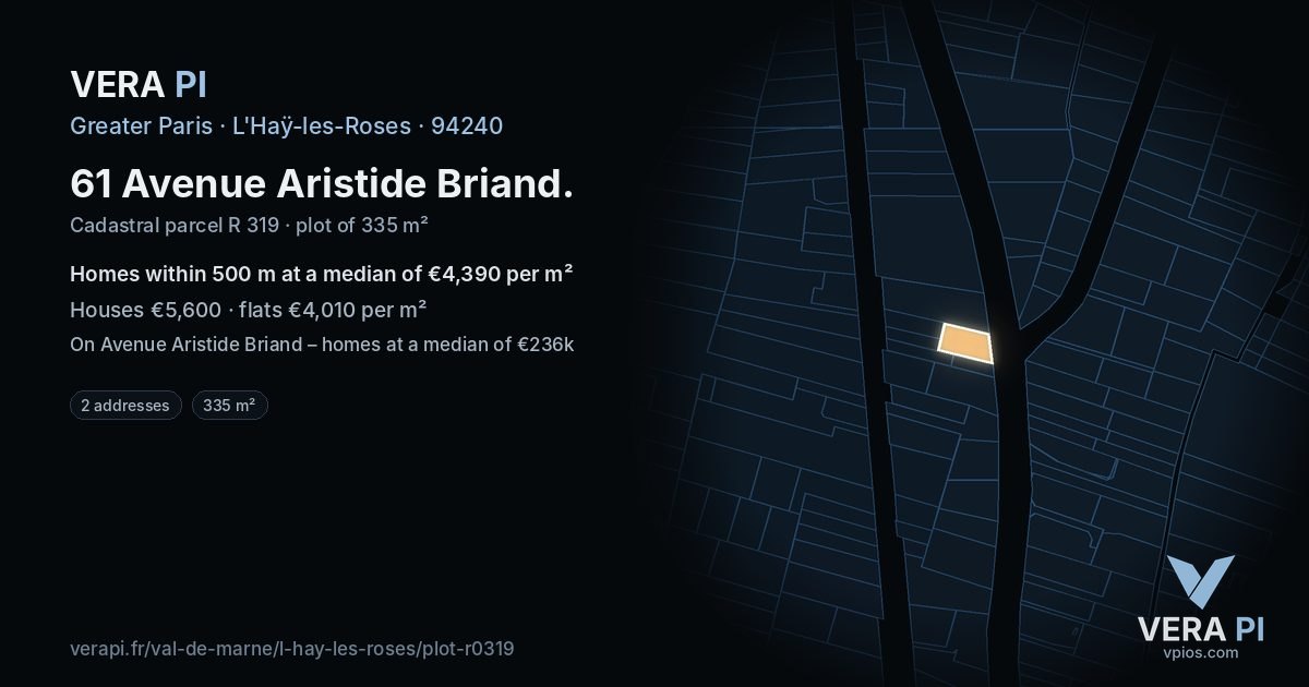 61 Avenue Aristide Briand, L'Haÿ-les-Roses at night – the plot lit, the parcels around coloured by the prices near them