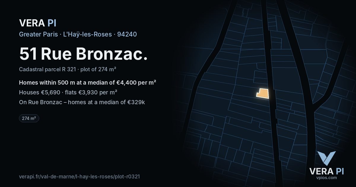 51 Rue Bronzac, L'Haÿ-les-Roses at night – the plot lit, the parcels around coloured by the prices near them
