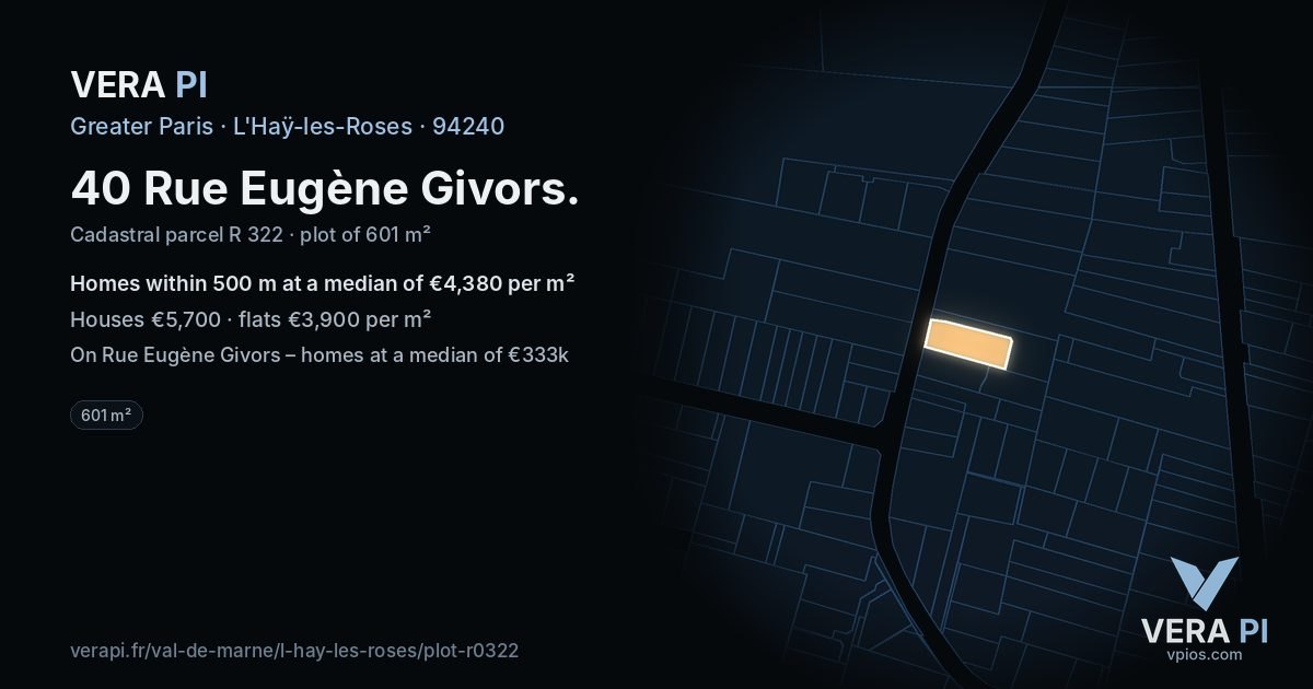 40 Rue Eugène Givors, L'Haÿ-les-Roses at night – the plot lit, the parcels around coloured by the prices near them