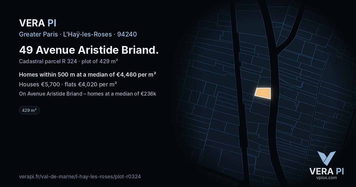 49 Avenue Aristide Briand, L'Haÿ-les-Roses at night – the plot lit, the parcels around coloured by the prices near them