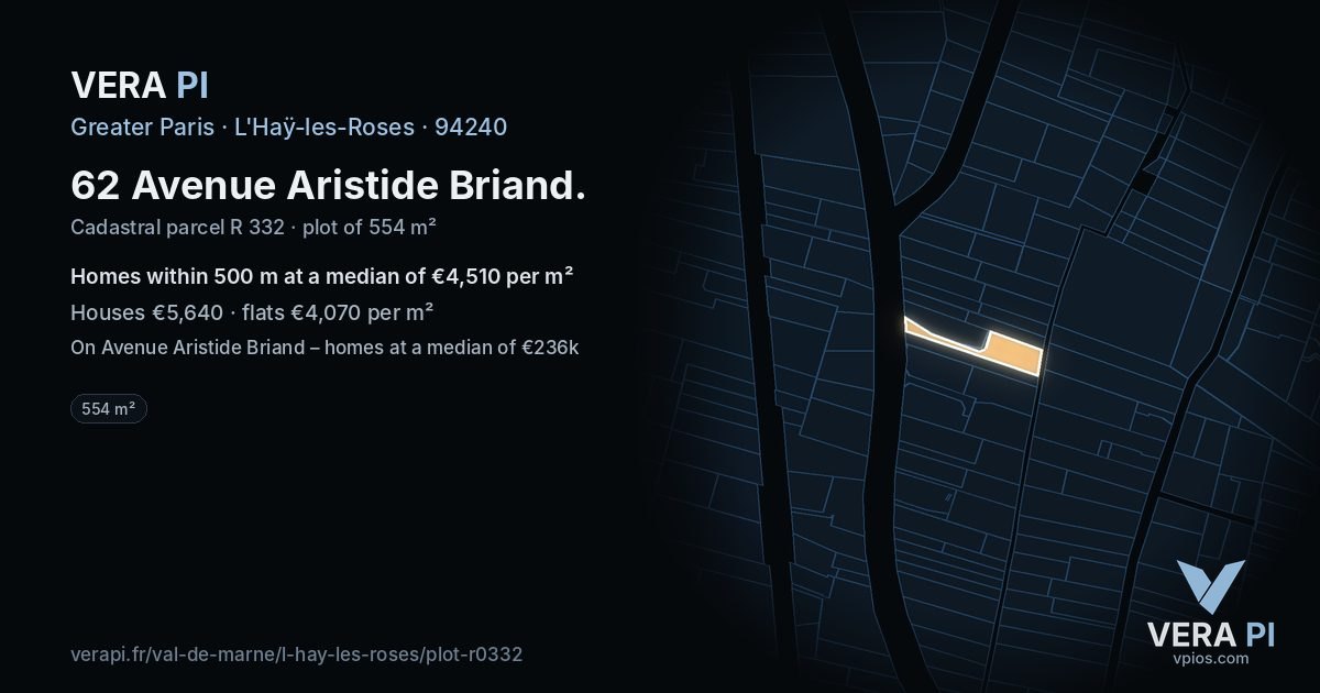 62 Avenue Aristide Briand, L'Haÿ-les-Roses at night – the plot lit, the parcels around coloured by the prices near them