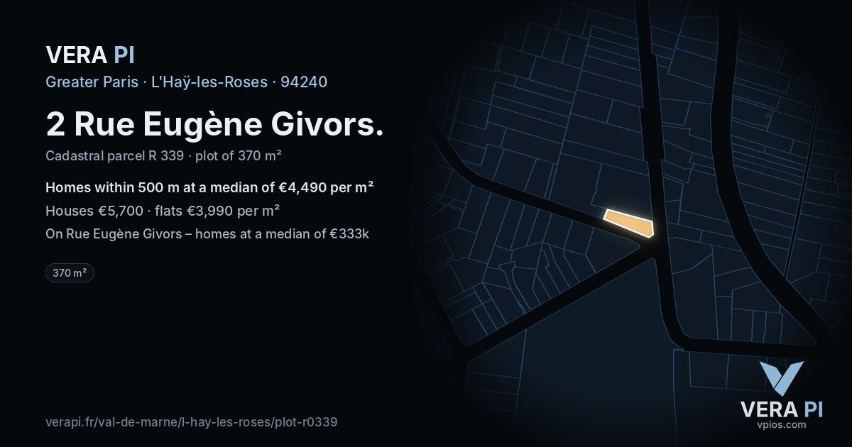 2 Rue Eugène Givors, L'Haÿ-les-Roses at night – the plot lit, the parcels around coloured by the prices near them