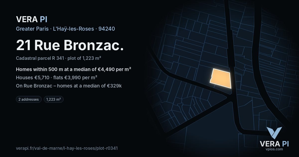 21 Rue Bronzac, L'Haÿ-les-Roses at night – the plot lit, the parcels around coloured by the prices near them