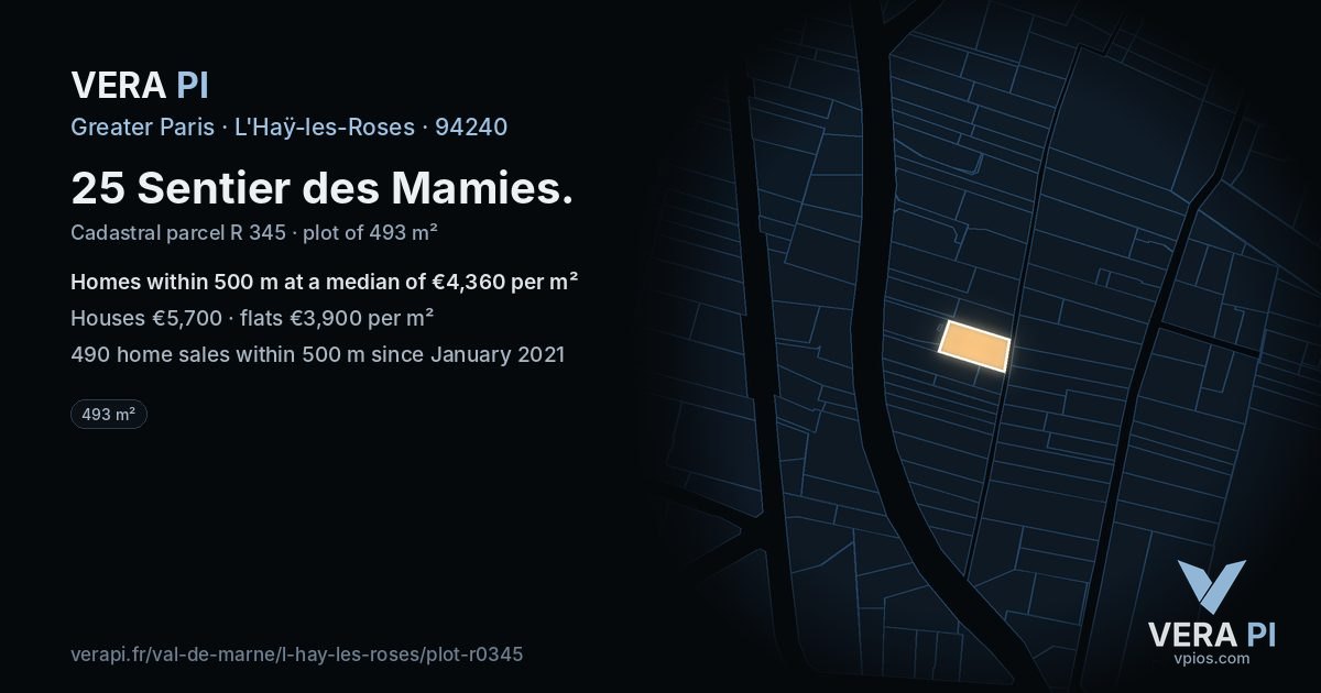 25 Sentier des Mamies, L'Haÿ-les-Roses at night – the plot lit, the parcels around coloured by the prices near them