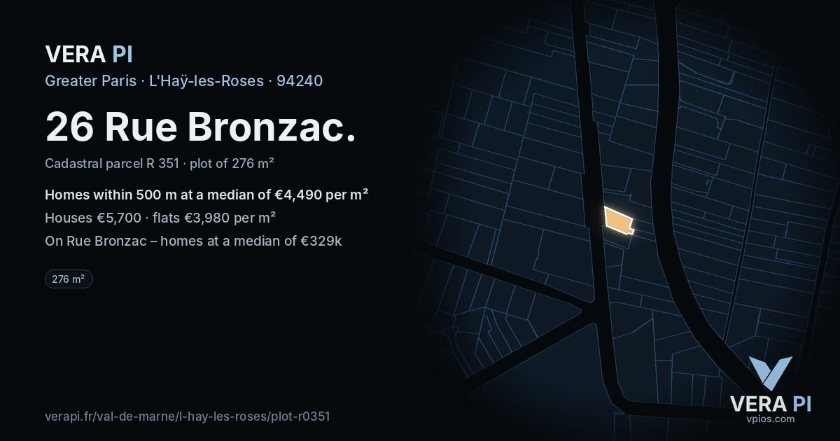 26 Rue Bronzac, L'Haÿ-les-Roses at night – the plot lit, the parcels around coloured by the prices near them