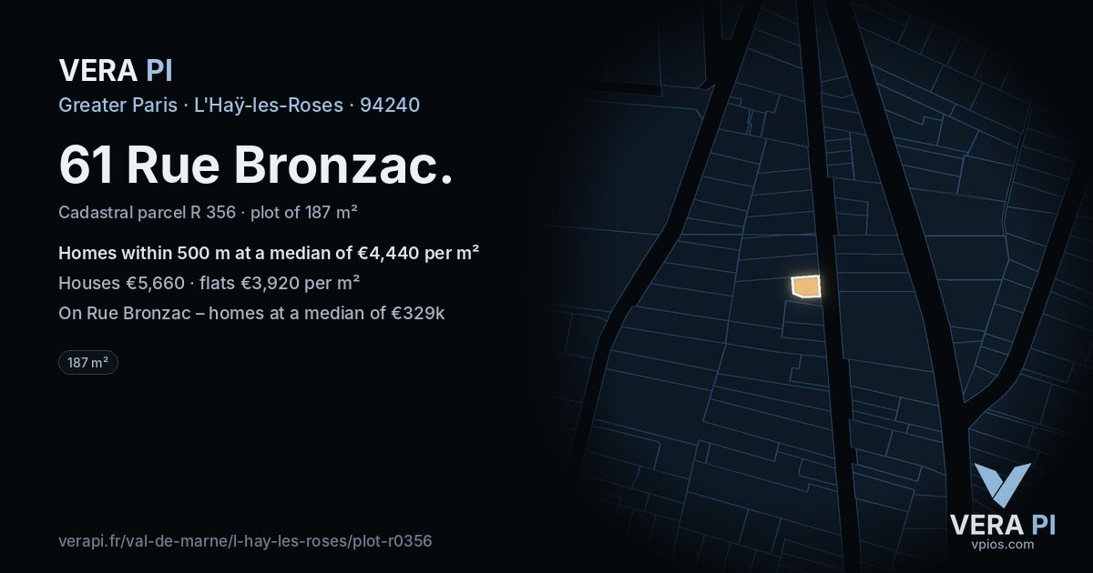 61 Rue Bronzac, L'Haÿ-les-Roses at night – the plot lit, the parcels around coloured by the prices near them