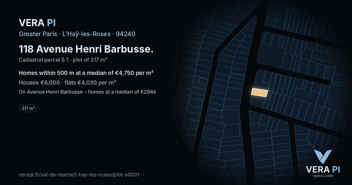 118 Avenue Henri Barbusse, L'Haÿ-les-Roses at night – the plot lit, the parcels around coloured by the prices near them