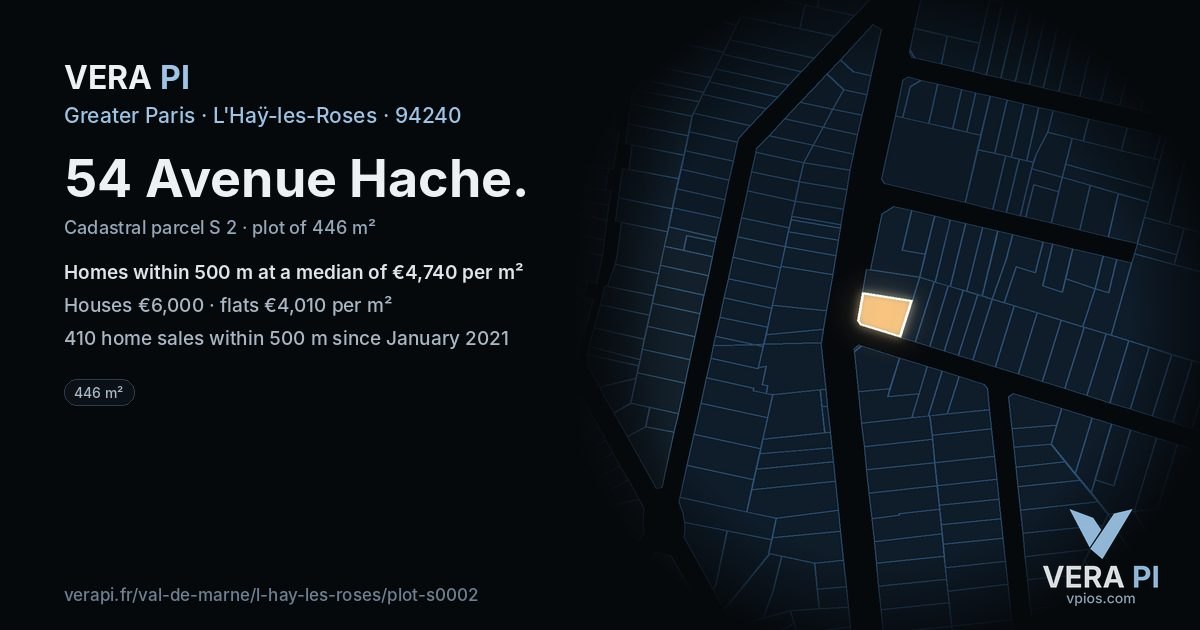54 Avenue Hache, L'Haÿ-les-Roses at night – the plot lit, the parcels around coloured by the prices near them