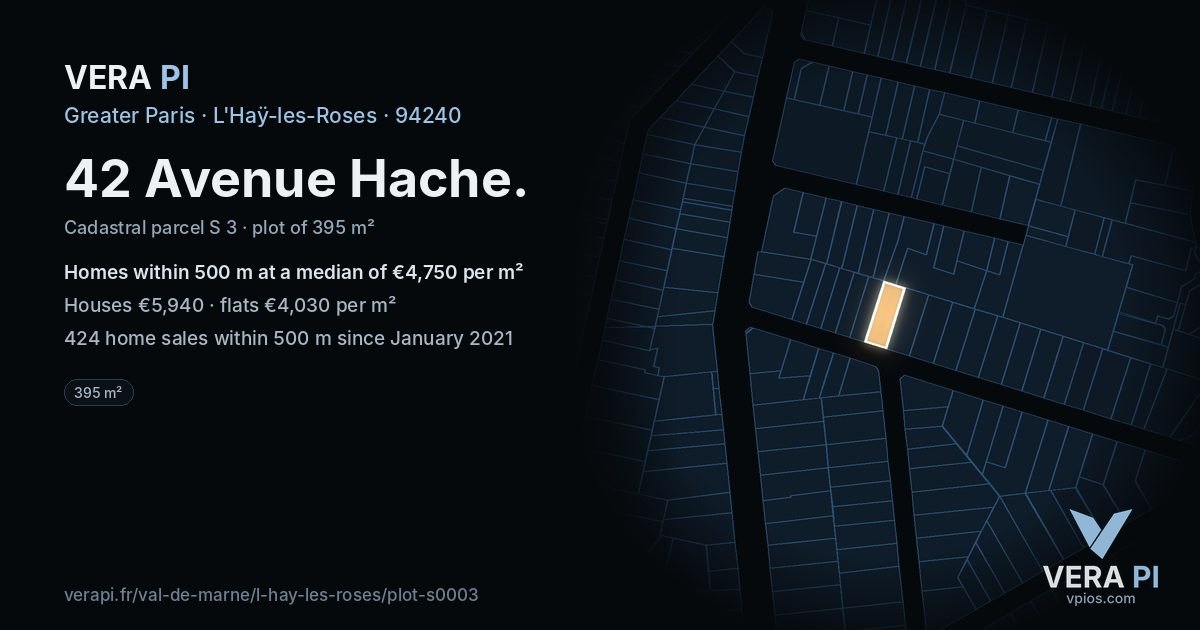 42 Avenue Hache, L'Haÿ-les-Roses at night – the plot lit, the parcels around coloured by the prices near them