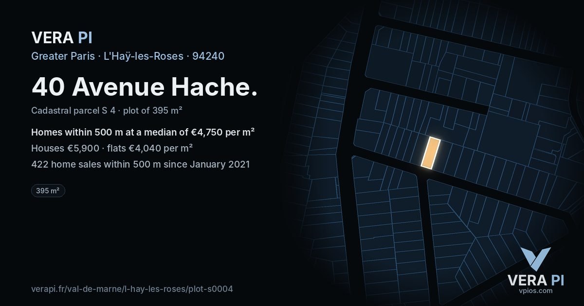 40 Avenue Hache, L'Haÿ-les-Roses at night – the plot lit, the parcels around coloured by the prices near them