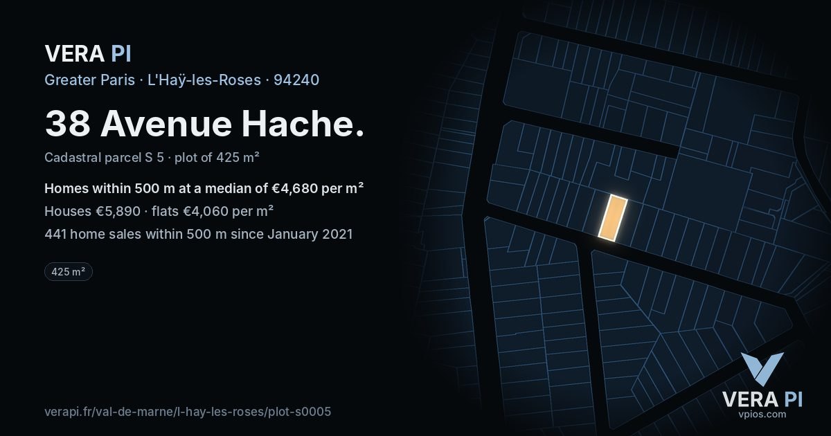 38 Avenue Hache, L'Haÿ-les-Roses at night – the plot lit, the parcels around coloured by the prices near them