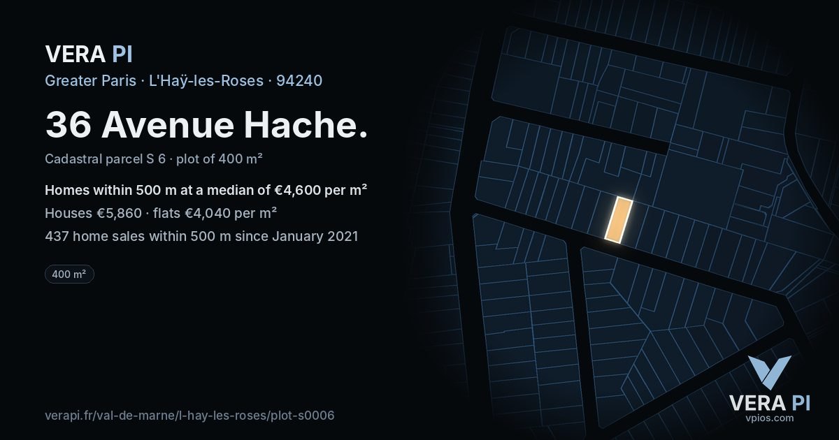 36 Avenue Hache, L'Haÿ-les-Roses at night – the plot lit, the parcels around coloured by the prices near them