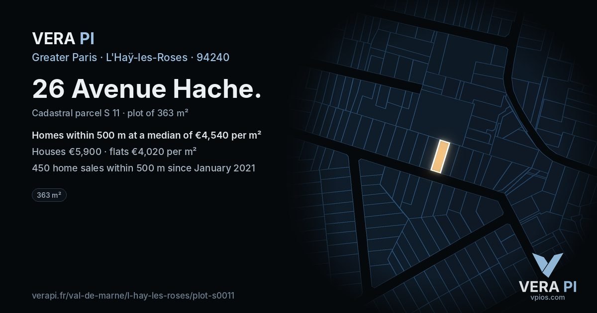 26 Avenue Hache, L'Haÿ-les-Roses at night – the plot lit, the parcels around coloured by the prices near them