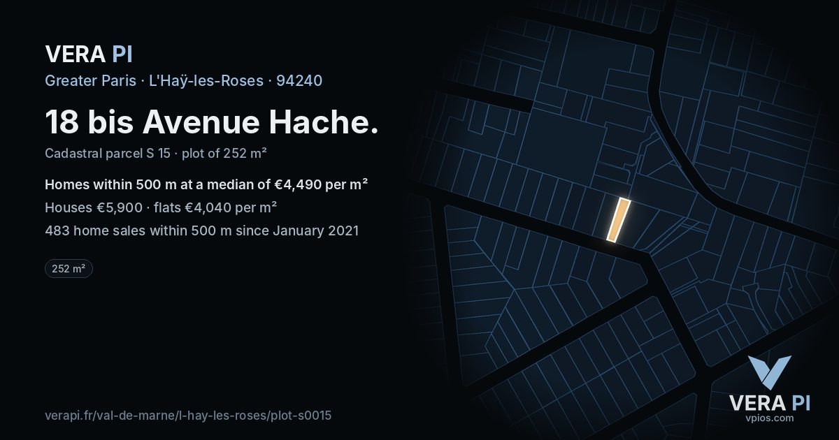 18 bis Avenue Hache, L'Haÿ-les-Roses at night – the plot lit, the parcels around coloured by the prices near them