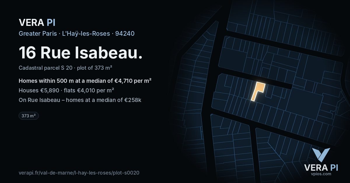 16 Rue Isabeau, L'Haÿ-les-Roses at night – the plot lit, the parcels around coloured by the prices near them