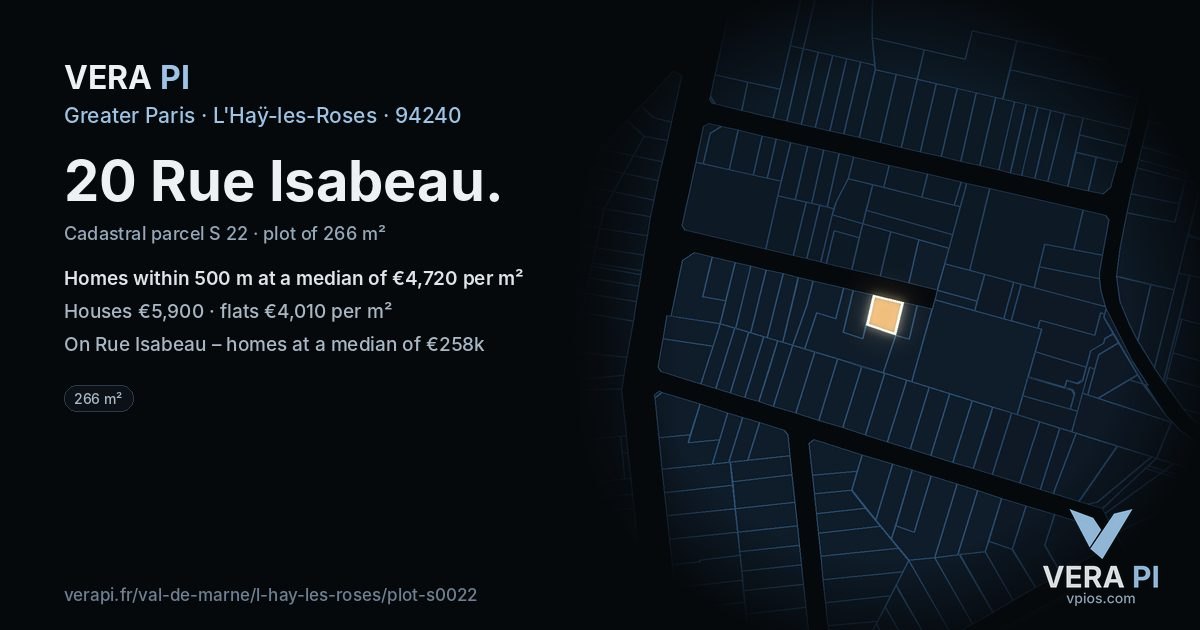 20 Rue Isabeau, L'Haÿ-les-Roses at night – the plot lit, the parcels around coloured by the prices near them