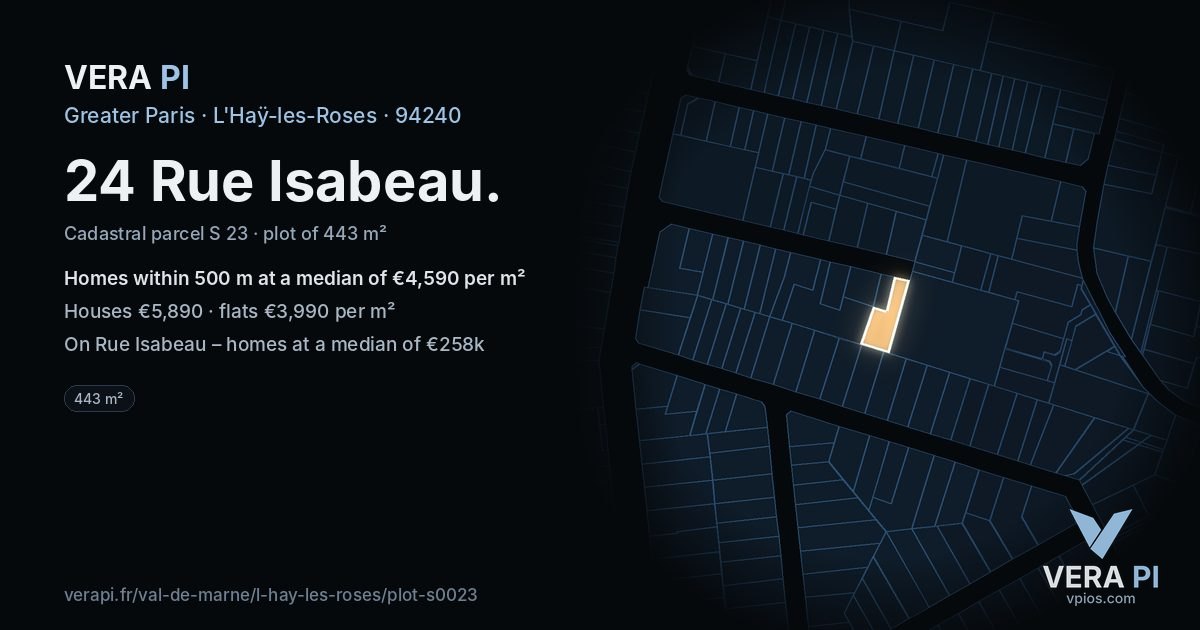 24 Rue Isabeau, L'Haÿ-les-Roses at night – the plot lit, the parcels around coloured by the prices near them