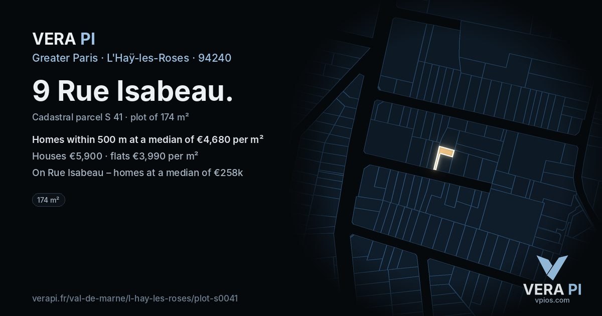 9 Rue Isabeau, L'Haÿ-les-Roses at night – the plot lit, the parcels around coloured by the prices near them