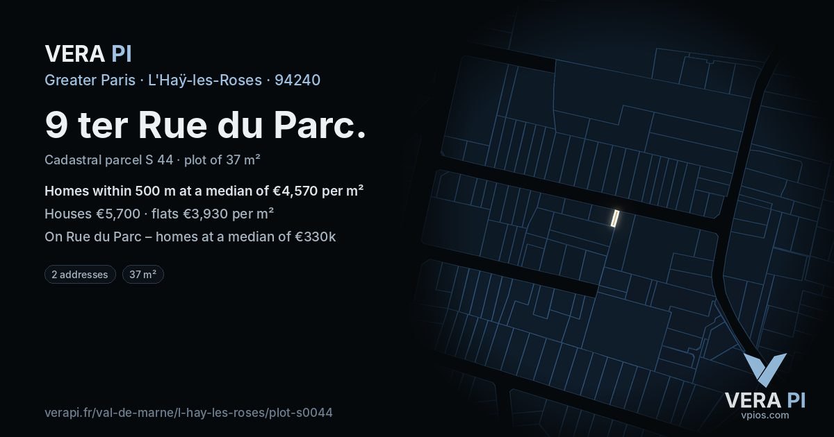 9 ter Rue du Parc, L'Haÿ-les-Roses at night – the plot lit, the parcels around coloured by the prices near them