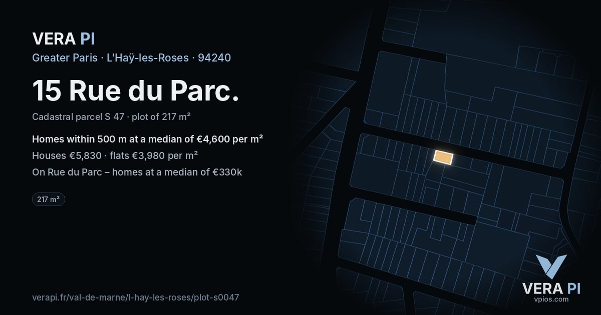 15 Rue du Parc, L'Haÿ-les-Roses at night – the plot lit, the parcels around coloured by the prices near them