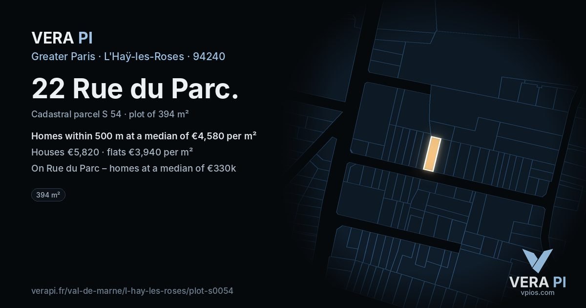 22 Rue du Parc, L'Haÿ-les-Roses at night – the plot lit, the parcels around coloured by the prices near them