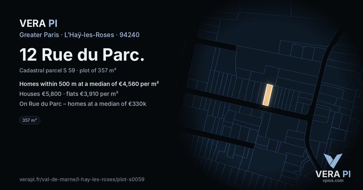 12 Rue du Parc, L'Haÿ-les-Roses at night – the plot lit, the parcels around coloured by the prices near them