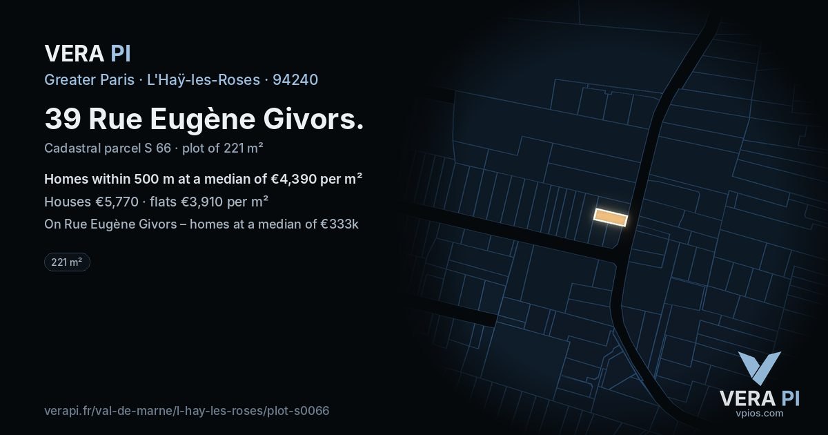 39 Rue Eugène Givors, L'Haÿ-les-Roses at night – the plot lit, the parcels around coloured by the prices near them