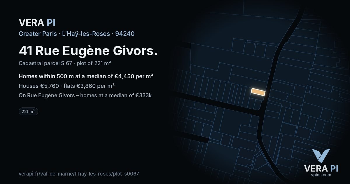 41 Rue Eugène Givors, L'Haÿ-les-Roses at night – the plot lit, the parcels around coloured by the prices near them