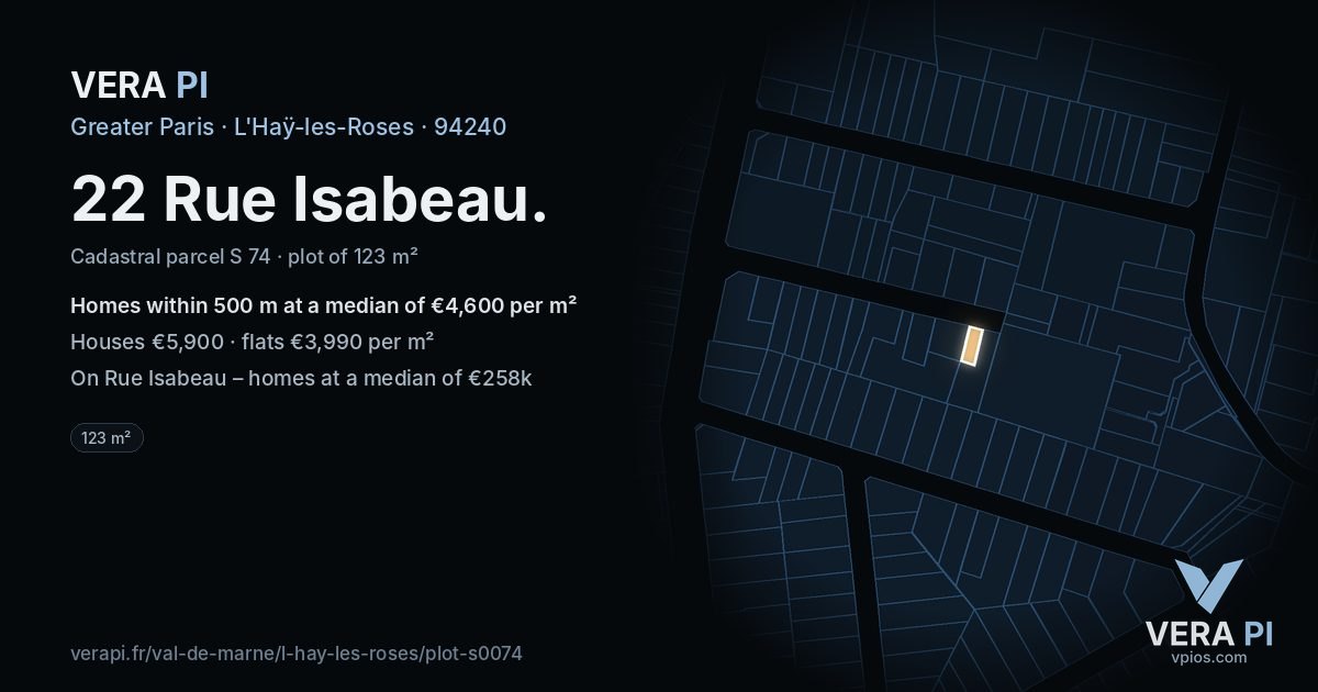 22 Rue Isabeau, L'Haÿ-les-Roses at night – the plot lit, the parcels around coloured by the prices near them