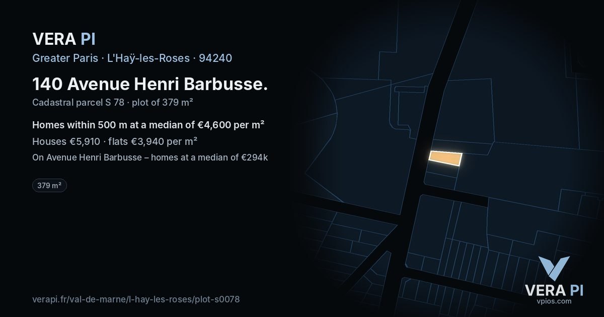 140 Avenue Henri Barbusse, L'Haÿ-les-Roses at night – the plot lit, the parcels around coloured by the prices near them