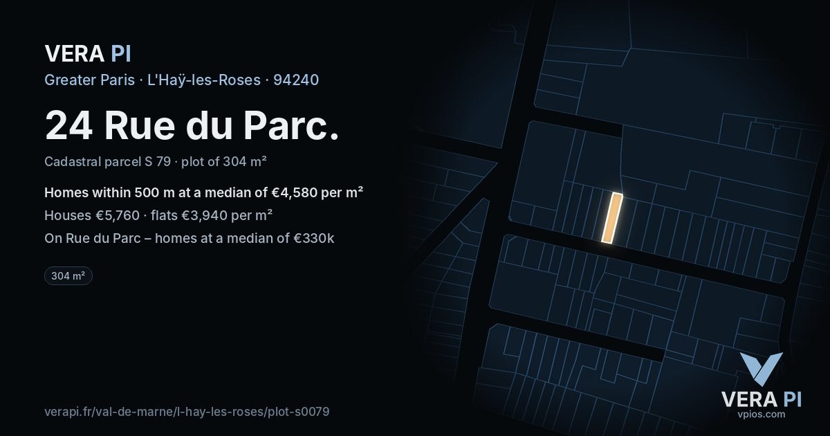 24 Rue du Parc, L'Haÿ-les-Roses at night – the plot lit, the parcels around coloured by the prices near them