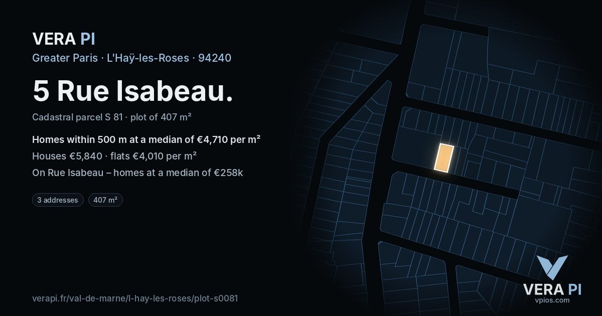 5 Rue Isabeau, L'Haÿ-les-Roses at night – the plot lit, the parcels around coloured by the prices near them