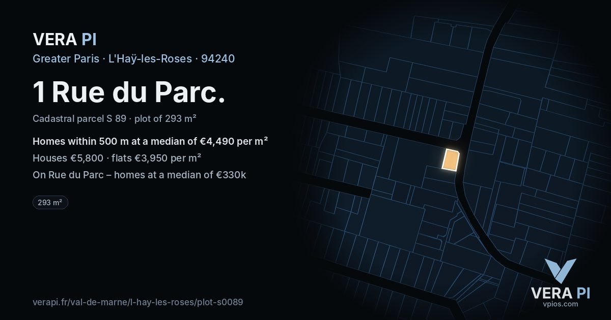 1 Rue du Parc, L'Haÿ-les-Roses at night – the plot lit, the parcels around coloured by the prices near them