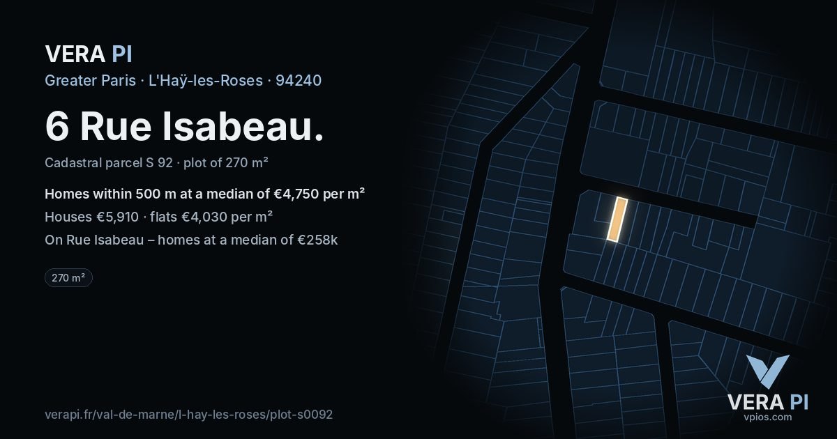 6 Rue Isabeau, L'Haÿ-les-Roses at night – the plot lit, the parcels around coloured by the prices near them