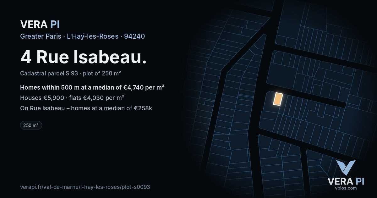 4 Rue Isabeau, L'Haÿ-les-Roses at night – the plot lit, the parcels around coloured by the prices near them