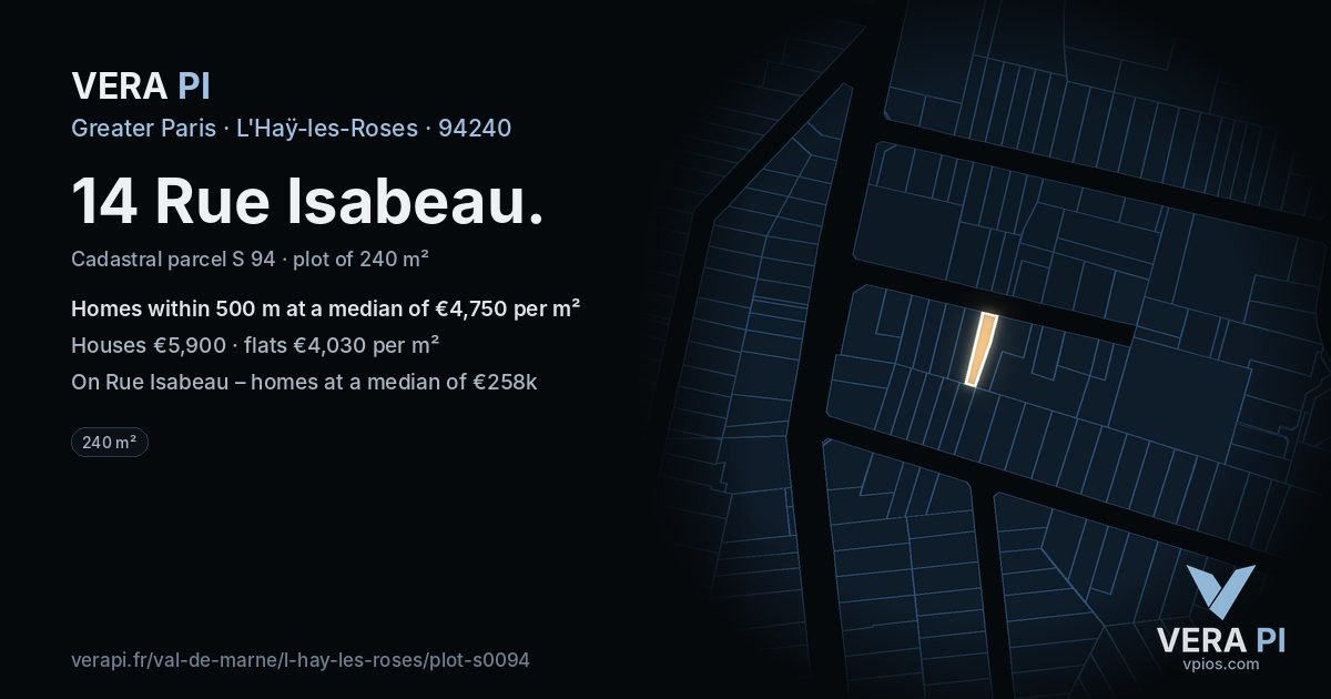 14 Rue Isabeau, L'Haÿ-les-Roses at night – the plot lit, the parcels around coloured by the prices near them