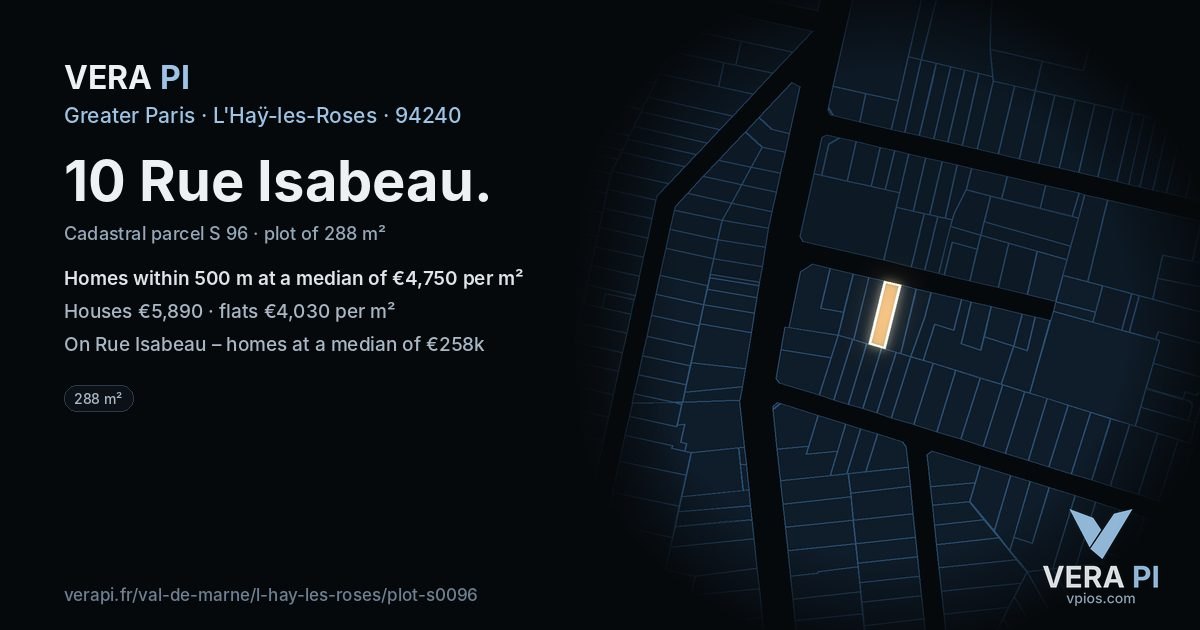 10 Rue Isabeau, L'Haÿ-les-Roses at night – the plot lit, the parcels around coloured by the prices near them