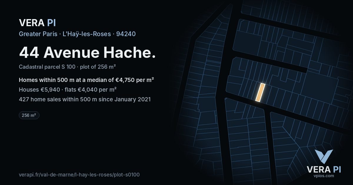 44 Avenue Hache, L'Haÿ-les-Roses at night – the plot lit, the parcels around coloured by the prices near them