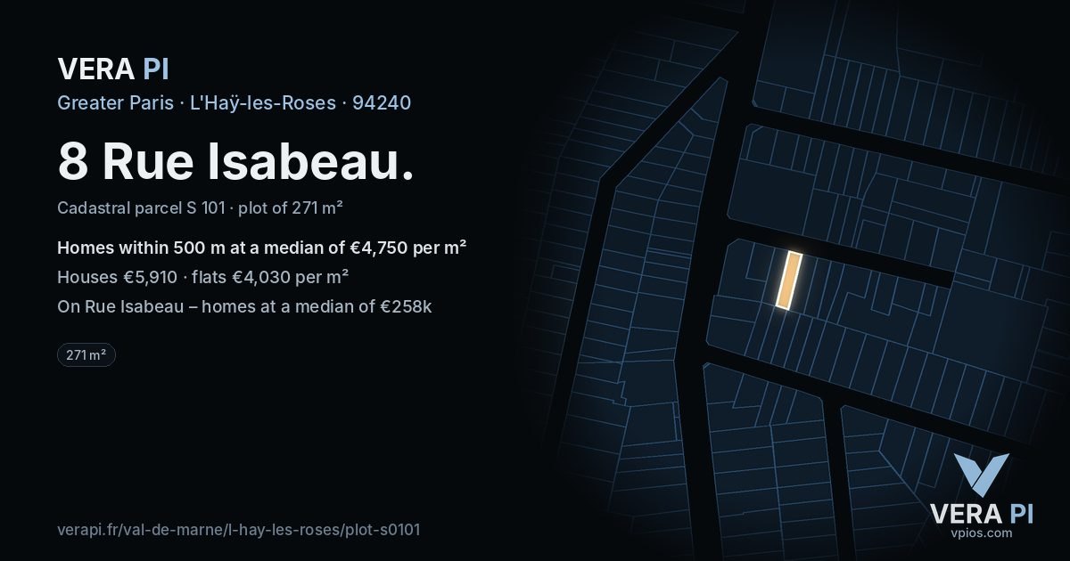 8 Rue Isabeau, L'Haÿ-les-Roses at night – the plot lit, the parcels around coloured by the prices near them