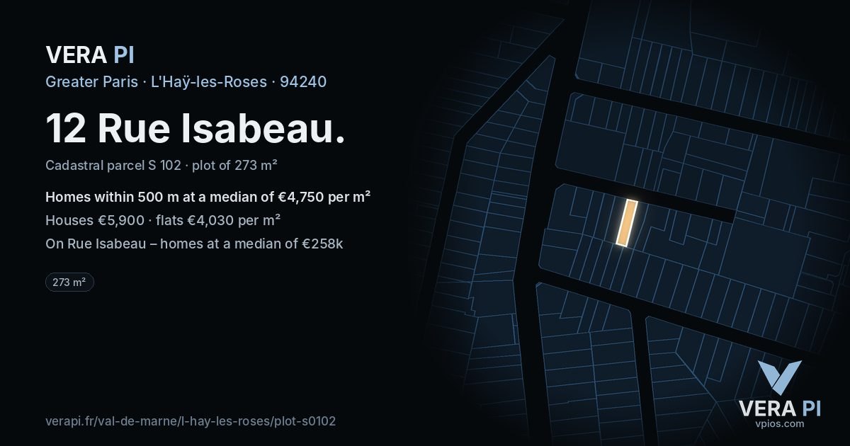 12 Rue Isabeau, L'Haÿ-les-Roses at night – the plot lit, the parcels around coloured by the prices near them