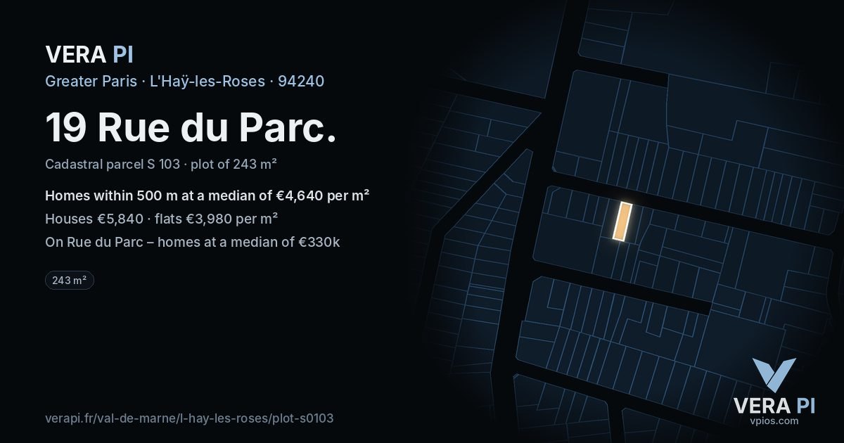 19 Rue du Parc, L'Haÿ-les-Roses at night – the plot lit, the parcels around coloured by the prices near them