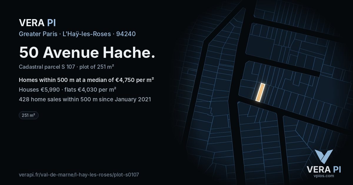 50 Avenue Hache, L'Haÿ-les-Roses at night – the plot lit, the parcels around coloured by the prices near them