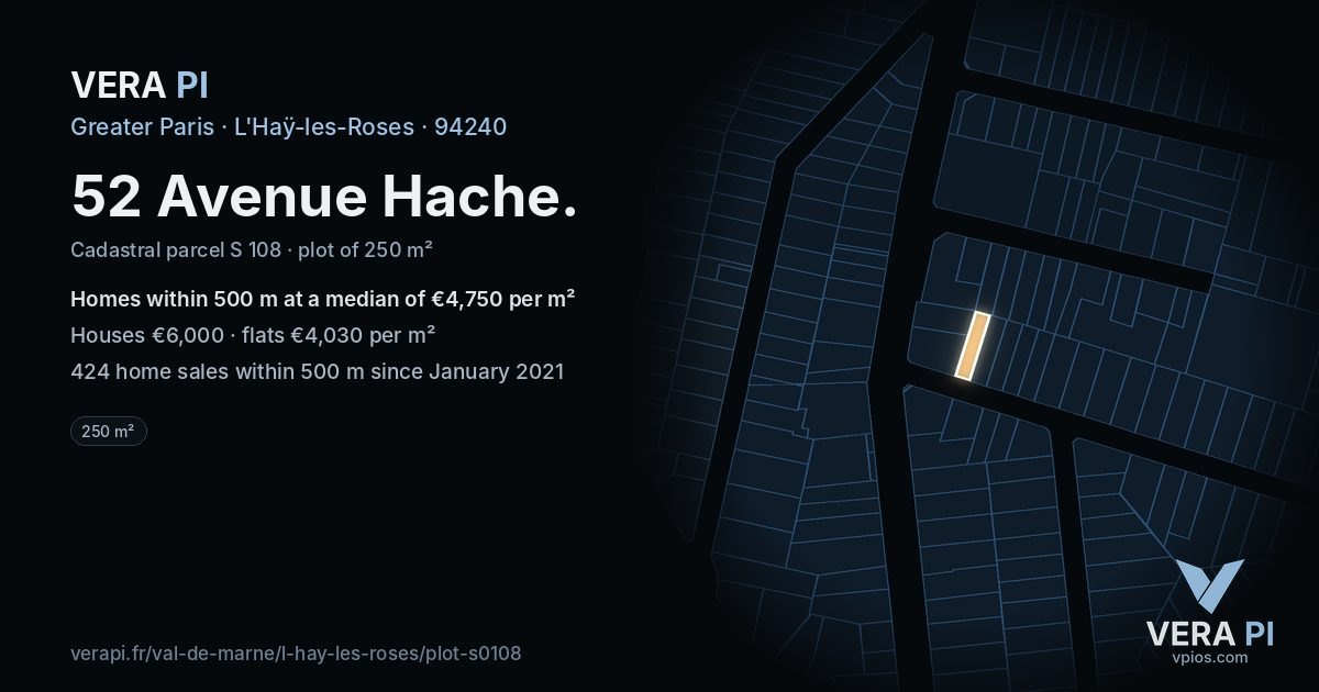 52 Avenue Hache, L'Haÿ-les-Roses at night – the plot lit, the parcels around coloured by the prices near them