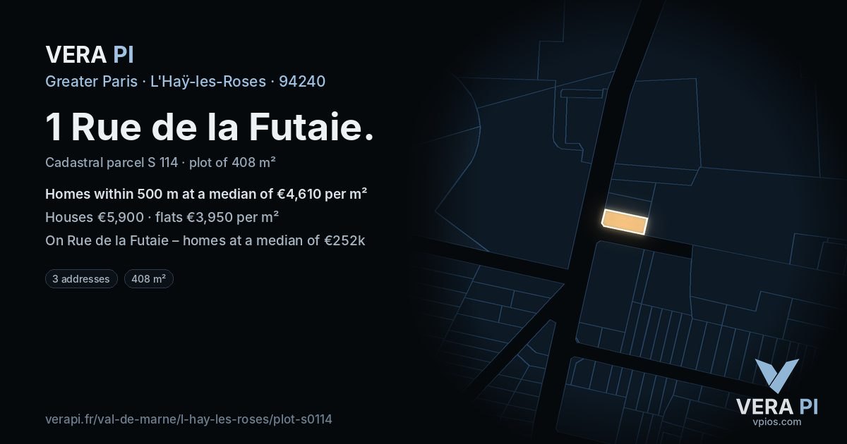 1 Rue de la Futaie, L'Haÿ-les-Roses at night – the plot lit, the parcels around coloured by the prices near them
