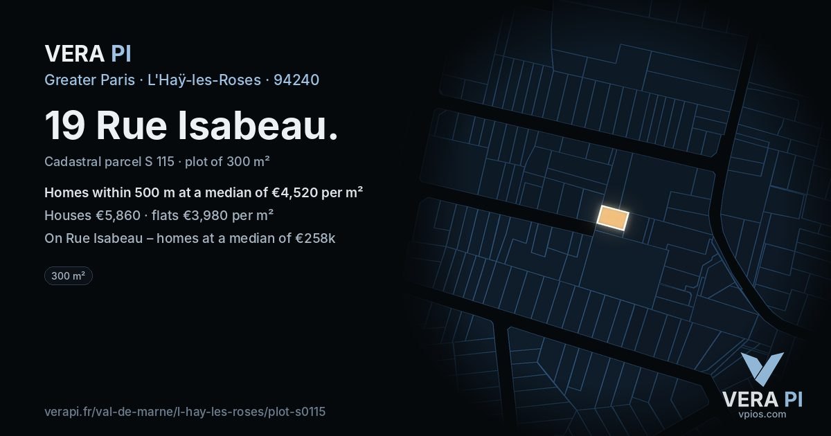 19 Rue Isabeau, L'Haÿ-les-Roses at night – the plot lit, the parcels around coloured by the prices near them